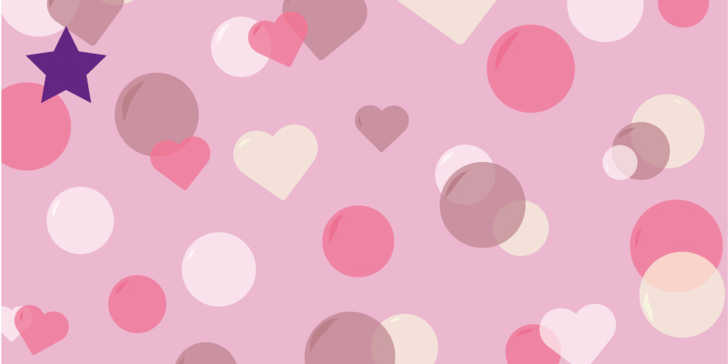 Bobler og hjerter på en lyserød baggrund